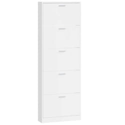 Armoire à chaussures - BL - 5 tiroirs - Bois dingénierie - Blanc brillant - 59 x 17 x 169 cm