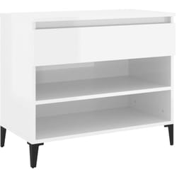 Helloshop26 - Armoire à chaussures range chaussures rangement meuble entrée couloir salon brillant 70 x 36 x 60 cm bois ingénierie blanc