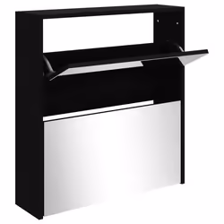 Armoire à chaussures - Non spécifié - 2 niveaux - Noir - Bois dingénierie - Miroir intégré
