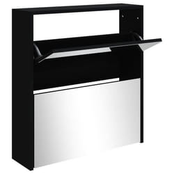 Armoire à chaussures - Non spécifié - 2 niveaux - Noir - Bois dingénierie - Miroir intégré