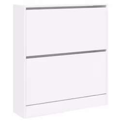 Armoire à chaussures - Blanc - 80 x 21 x 875 cm - 2 tiroirs - Bois dingénierie - Design contemporain