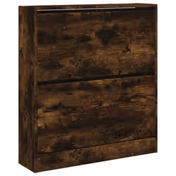 Armoire à chaussures - Bois dingénierie - 80x21x875 cm - 2 tiroirs - Couleur chêne fumé - Design contemporain