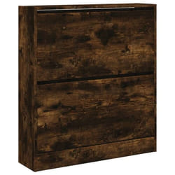 Armoire à chaussures - Bois dingénierie - 80x21x875 cm - 2 tiroirs - Couleur chêne fumé - Design contemporain