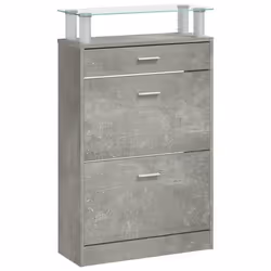 Armoire à chaussures - Non spécifié - 63 x 24 x 104 cm - Bois dingénierie - 3 tiroirs - Gris béton