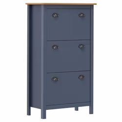 Armoire à chaussures - Hill - 72x35x124 cm - Bois de pin massif - 3 compartiments - Gris
