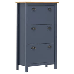 Armoire à chaussures - Hill - 72x35x124 cm - Bois de pin massif - 3 compartiments - Gris