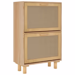 Armoire à chaussures - Scandinave - 2 tiroirs - Bois dingénierie - Rotin naturel - Marron
