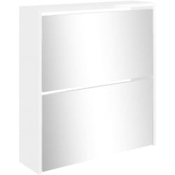 Armoire à chaussures range chaussures rangement meuble entrée couloir salon miroir 2 niveau x brillant 63 x 17 x 67 cm blanc