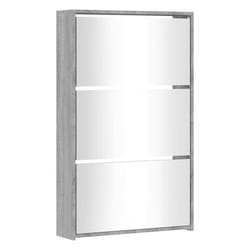 Armoire à chaussures - HELLOSHOP26 - 3 niveaux - Bois dingénierie - Miroir - Couleur sonoma gris