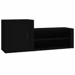 Armoire à chaussures - HELLOSHOP26 - 130x35x54 cm - Bois dingénierie - Noir - 2 portes