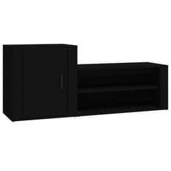 Armoire à chaussures - HELLOSHOP26 - 130x35x54 cm - Bois dingénierie - Noir - 2 portes