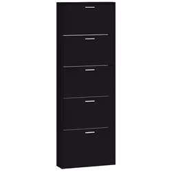 Armoire à chaussures - Design - Noir - 5 tiroirs - Bois dingénierie - 59 x 17 x 169 cm