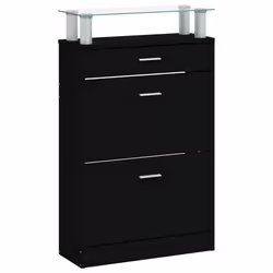 Armoire à chaussures - Non spécifié - 63 x 24 x 104 cm - Bois dingénierie - 3 tiroirs - Noir