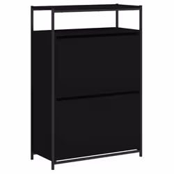 Armoire à chaussures - Noir - Bois dingénierie - 75 x 34 x 112 cm - 1 étagère - 2 tiroirs rabattables