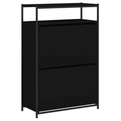 Armoire à chaussures - Noir - Bois dingénierie - 75 x 34 x 112 cm - 1 étagère - 2 tiroirs rabattables