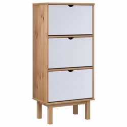 Armoire à chaussures - Non spécifié - Bois de pin massif - 3 tiroirs - Couleur marron et blanc - Meuble dentrée