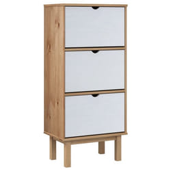 Armoire à chaussures - Non spécifié - Bois de pin massif - 3 tiroirs - Couleur marron et blanc - Meuble dentrée
