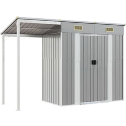 Abri de jardin cabane cabanon maison de stockage remise extérieur hangar outils robuste avec toit prolongé clair 277 x 110,5 x 181 cm gris