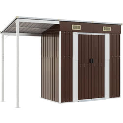 Abri de jardin cabane cabanon maison de stockage remise extérieur hangar outils robuste avec toit prolongé 277 x 110,5 x 181 cm acier marron
