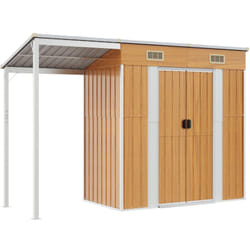 Abri de jardin cabane cabanon maison de stockage remise extérieur hangar outils robuste avec toit prolongé clair 277 x 110,5 x 181 cm marron