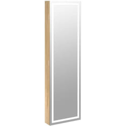 Helloshop26 - Armoire à bijoux meuble rangement organisateur chambre vestiaire salle de bain avec miroir et éclairage led mural marron