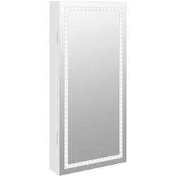 Helloshop26 - Armoire à bijoux meuble rangement organisateur chambre vestiaire salle de bain avec miroir et éclairage led mural blanc