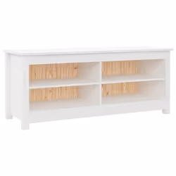 Banc à chaussures - Bois de pin massif - Blanc - 4 compartiments - Design contemporain - 110 x 38 x 455 cm