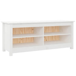 Banc à chaussures - Bois de pin massif - Blanc - 4 compartiments - Design contemporain - 110 x 38 x 455 cm