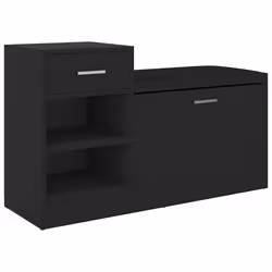 Banc à chaussures - Noir - 945 x 31 x 57 cm - Simili cuir - Meuble dentrée - Contemporain
