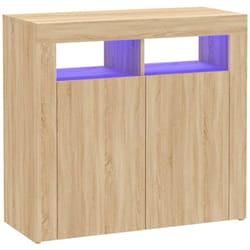 Helloshop26 - Buffet bahut commode armoire meuble de rangement organisateur cuisine salle de séjour salon avec lumières led sonoma 80 x 35 x 75 cm