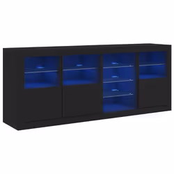 Buffet bahut - Non spécifié - 164 x 37 x 67 cm - Noir - Bois dingénierie - Éclairage LED RVB