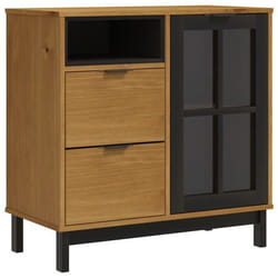 Buffet bahut - Bois de pin - 80 x 40 x 80 cm - 1 porte vitrée - 2 tiroirs - Style classique
