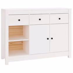 Buffet bahut commode - Bois massif - 100 x 35 x 74 cm - 3 tiroirs - Blanc - Meuble de salon