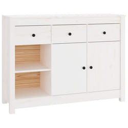 Buffet bahut commode - Bois massif - 100 x 35 x 74 cm - 3 tiroirs - Blanc - Meuble de salon