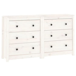 Buffet - Bois Massif - 140 x 35 x 80 cm - Blanc - 2 Portes - Meuble de Salon