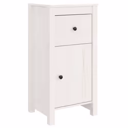 Buffet - Bois Massif - 40 x 35 x 80 cm - Blanc - 2 Portes - Meuble de Salon