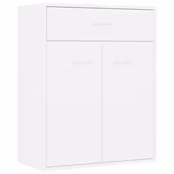 Buffet - Bois dingénierie - 60 x 30 x 75 cm - 2 portes - 1 tiroir - Blanc Mat