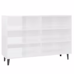 Buffet bahut commode - MARQUE - 1035 x 35 x 70 cm - Blanc brillant - 6 étagères - Style industriel