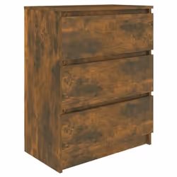 Buffet - Bois dingénierie - 60 x 35 x 76 cm - 3 tiroirs - Chêne fumé - Meuble de rangement