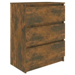 Buffet - Bois dingénierie - 60 x 35 x 76 cm - 3 tiroirs - Chêne fumé - Meuble de rangement