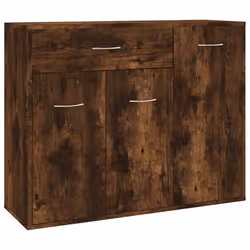 Buffet - Bois dingénierie - 88 x 30 x 70 cm - 3 portes - 1 tiroir - Chêne fumé