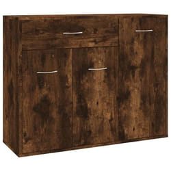 Buffet - Bois dingénierie - 88 x 30 x 70 cm - 3 portes - 1 tiroir - Chêne fumé