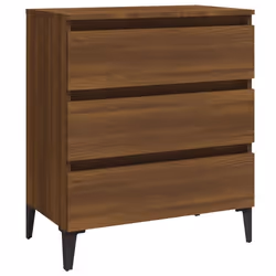 Buffet - Bois dingénierie - 60 x 35 x 69 cm - 3 tiroirs - Chêne marron - Meuble de rangement