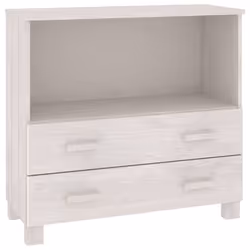 Buffet bahut commode - HAMAR - Bois massif - 2 tiroirs - 85 x 35 x 80 cm - Blanc