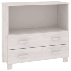 Buffet bahut commode - HAMAR - Bois massif - 2 tiroirs - 85 x 35 x 80 cm - Blanc