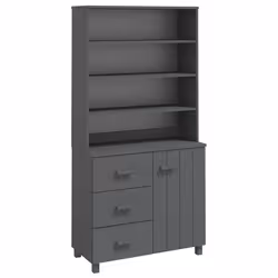 Buffet - HAMAR - Bois massif de pin - 1 porte - 3 tiroirs - Gris foncé