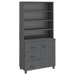 Buffet - HAMAR - Bois massif de pin - 1 porte - 3 tiroirs - Gris foncé