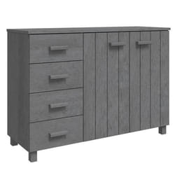 Buffet - HAMAR - 113 x 40 x 80 cm - Bois massif - 2 portes - 4 tiroirs - Gris foncé