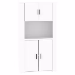 Buffet haut - Blanc - Bois dingénierie - Rangement optimisé - Montage mural - 80x33x70 cm