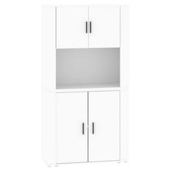 Buffet haut - Blanc - Bois dingénierie - Rangement optimisé - Montage mural - 80x33x70 cm